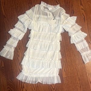 Elegant White Ruffled Kids Dress